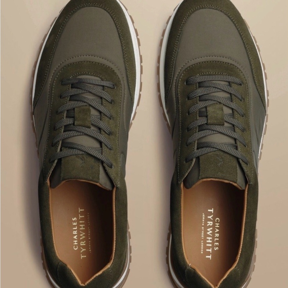Charles Tyrwhitt Mens 10 Textile and Suede Sneakers Green - Barely Used - Picture 2 of 5